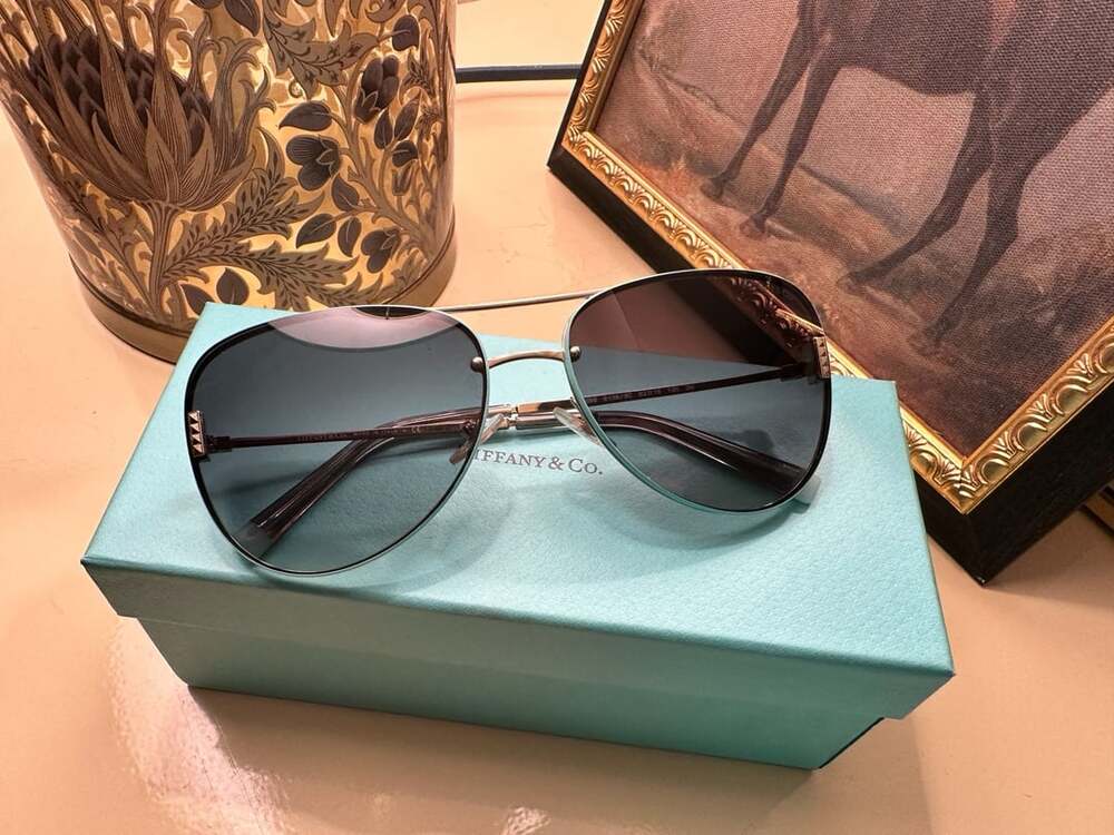 New Tiffany & Co. TF3066 Pilot Sunglasses Silver Blue